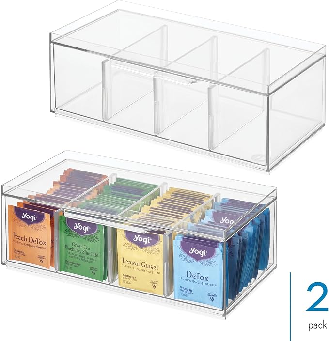 iDesign XL Tea Bag Organizer, 4-Section Clear Stackable, 2-Pack | For Counter, Storage Drawer, For Cabinet - Image 2