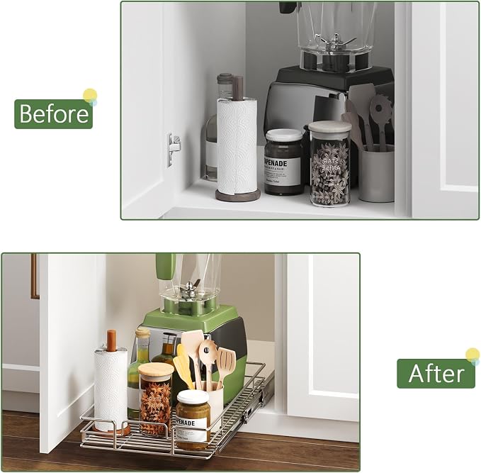 Pull Out Cabinet Organizer 22½" W x 21½" D, Heavy Duty Cabinet Pull Out Shelves, Slide Out Drawers Organization for Kitchen Cabinets Bathroom - Image 8