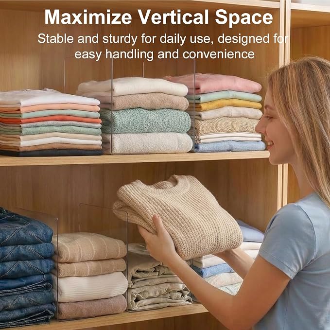 SortNStore Shelf Dividers for Closet Organization: 10" Tall x 12" Deep | Adhesive Separators Features Acrylic Material and Provides Storage for Clothes and Purses in Bedroom Cabinets(8-Pack) - Image 4
