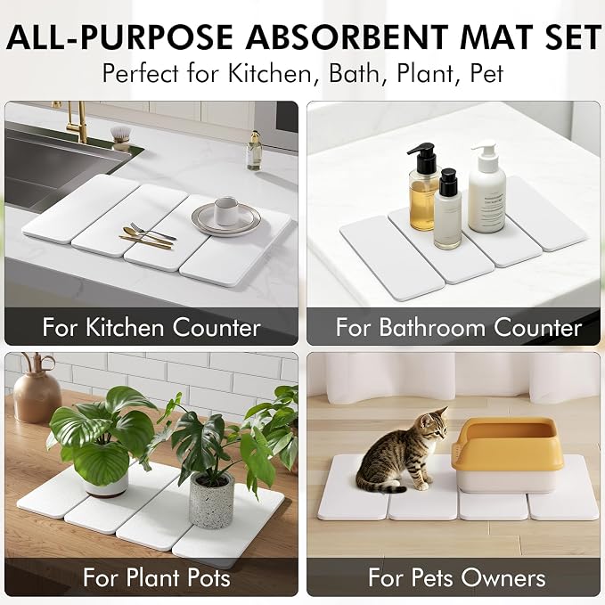 2-in-1 Stone Dish Drying Mat and Bamboo Dish Rack Combo, 24x16 Inch Super Absorbent Fast Dry Diatomaceous Earth Dish Drying Mat, Foldable Space Saver for Kitchen Counter Bathroom Apartment - Image 8