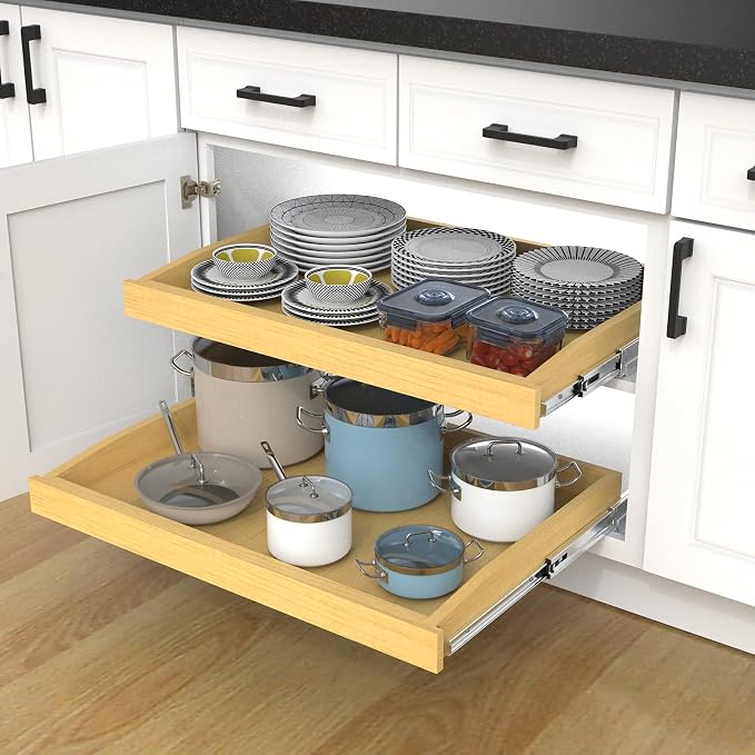 Wooden Pull out Cabinet Organizer 20" W x 21" D x 3.35" H, Heavy Duty Slide Out Drawers Pull-Out Home Organizers for Kitchen Cabinets - Image 6