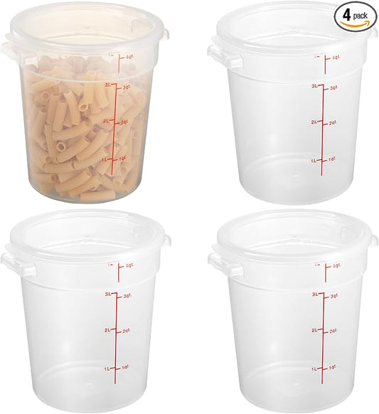 4 Quart Translucent Round Food Storage Container with Lid, Pack of 4 – NSF Listed, BPA-Free, Commercial-Grade Polypropylene, Freezer & Dishwasher Safe, Non-Stick, Easy-Read Graduations by CURTA