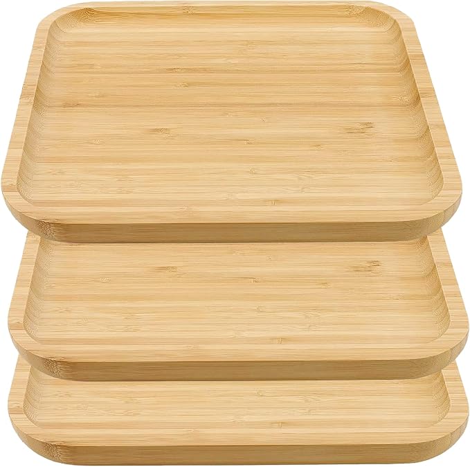 JOIKIT 3 Pack 12 Inch Bamboo Platter, Fine Polished Sqaure Wood Plates Bamboo Serving Tray for Holding Fruit, Bread, Cheese, Nut, Coffee, Tea, Plant Saucer by JOIKIT