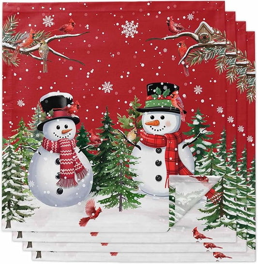Red Snowman Christmas Cloth Napkins, Washable and Reusable Dinner Napkins Set of 4, Xmas Tree Snowflake Winter Branches Table Napkin for Kitchen Party Birthday Wedding Hotel Housewarming 20''x20'' by Unknown