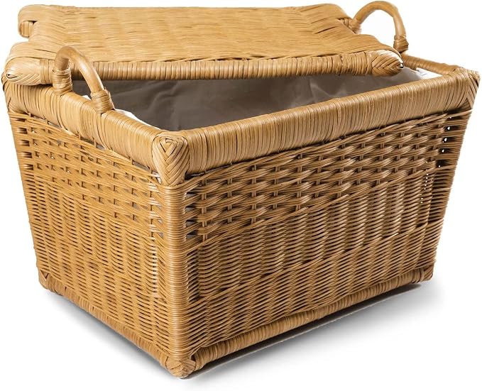 The Basket Lady Lift-Off Lid Wicker Storage Basket, M, Sandstone | Outside: 20" L x 15" W x 14" H | Inside: 17.5"L x 12"W x 11"H - Handcrafted by artisans from natural rattan - Image 5