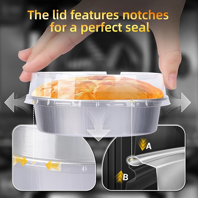 Beasea Mini Ramekins with Lids, 50 Pack 4 Inch 8oz Disposable Aluminum Foil Cake Baking Tins Pans Creme Brulee Tart Pie Tins Silver Small Individual Round Containers Oven Safe for Baking - Image 4