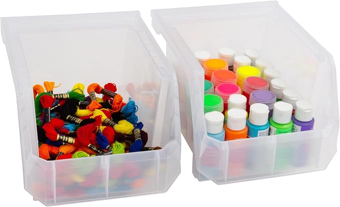 Medium-Tall Stackable Plastic Storage Bins, 4-Pack, Clear | Open-Front Stackable Bins For Garage, Pantry, Closet & Office, 7"L X 11"W X 8"H, Nests When Empty, Durable Plastic, - Image 5