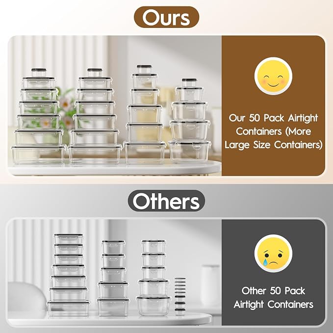 KEMETHY 50 PCS Food Storage Containers with Airtight Lids, BPA-Free | Meal prep / Dishwasher safe / Microwave safe / Assorted sizes / Stackable / Labels / Leakproof - Image 3