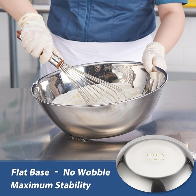 6 Piece Stainless Steel Mixing Bowls Set (0.6–10 QT) | Heavy-Duty Nesting Metal Bowls, 0.6, 1.7, 2.9, 4.9, 6, 10 QT, Flat Base, For Baking, Cooking, Salad Tossing & Meal Prep - Image 4