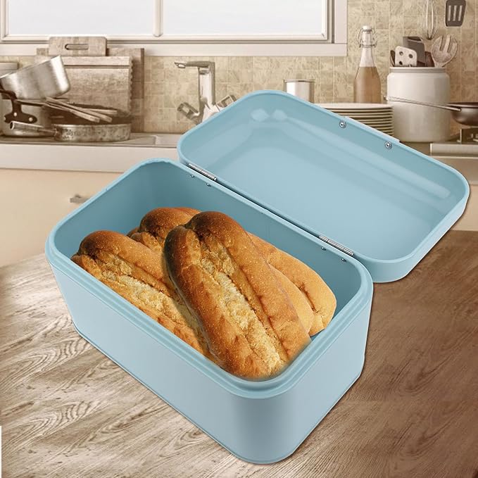 Cocoarm Solid Color Bread Box for Kitchen Countertop, Metal Bread Storage Bin Large Capacity Kitchen Storage Container for Pastries,Loaves, Dry Food (Blue) - Image 5