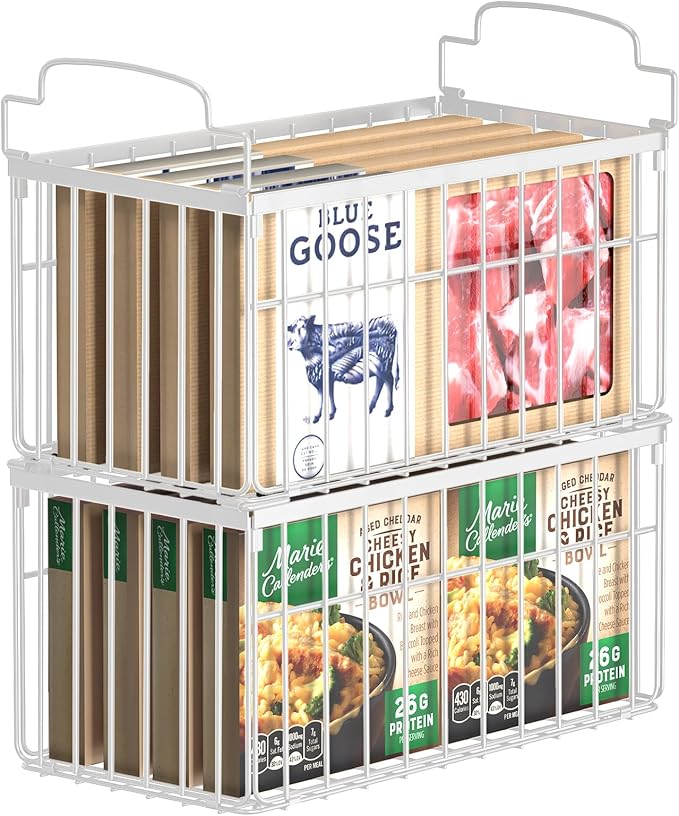 Freezer Organizer Bins, 2 Pack Big Baskets for 5/ 7 Cu.FT Deep Freezer | Stackable Chest Freezer Organizer Bins, Foldable Baskets with Handles, White Storage Container Baskets for Sort Frozen Meats by MSERCUOR