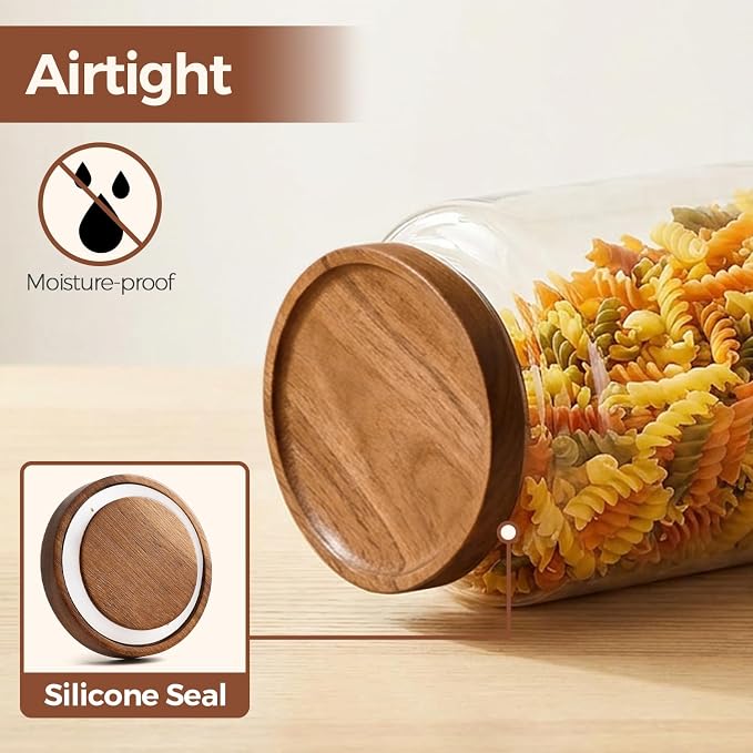 ComSaf Flour Storage Containers with Acacia Wood Lids 1Gallon 2Pack | 4.2Qt Large Glass Jar, for Cooks, Flour Cereal Rice Oats, Kitchen Pantry, 4.4in Wide Mouth, Canister with Scoops & Labels - Image 7