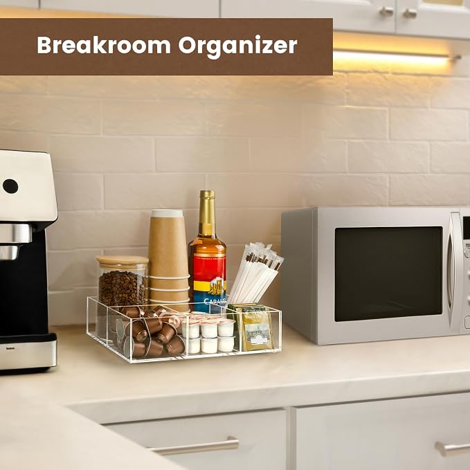 BEYGORM Acrylic Coffee Bar Station Organizer for Countertop | Office Breakroom Clear Snack Tea Storage Accessories Holder for Kcup Pod Condiment Cup Creamer Syrup, Gift for Coffee Lovers - Image 6