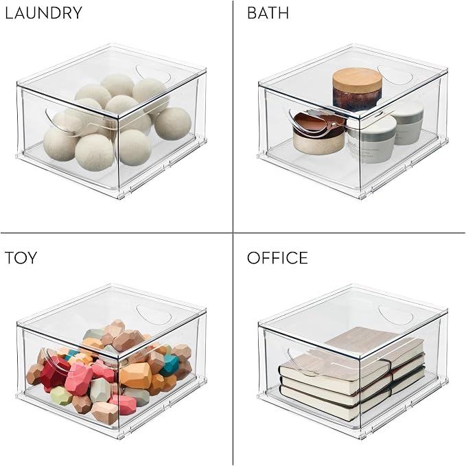 iDesign Stackable Storage Drawer, Set of 4, Clear | For Fridge, Pantry, or Under Sinks, Made in USA - Image 8