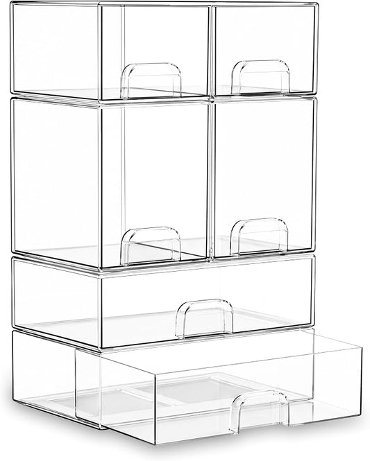 Stackable Storage Drawer Organizers Set of 6 for Bathroom Organizer Storage | Clear Plastic Organizer Bins for Baby Bottle, Kitchen Under Sink, Laundry, Pantry, Beauty, Cabinet, Medicine, Office Supplies by Unknown