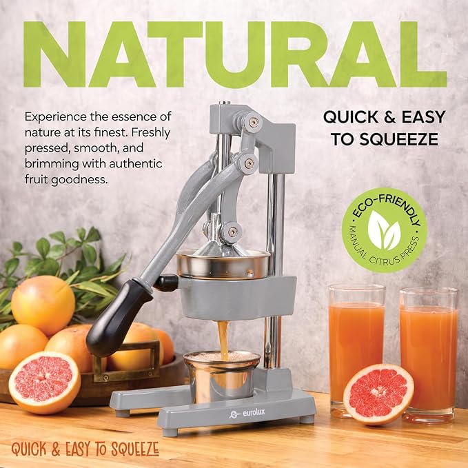 Eurolux Ultra-Premium Cast Iron Juicer | Extra-Large, Heavy Duty, Commercial Grade, Stainless Steel Manual Hand Press Citrus Squeezer For Fresh Orange Juice, Pomegranate, Lemon, and Much More (Gray) - Image 5