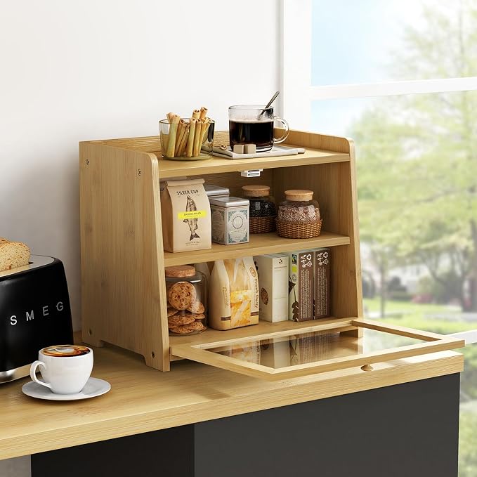 Goozii Bamboo Bread Box for Kitchen Countertop, Wooden Kitchen Counter Organizers and Storage for Bread, Coffee, Spices, Snacks, Wood Vintage Breadbox Container for Cabinet, Bedroom, Bathroom - Image 3