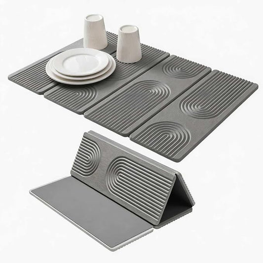 Stone Drying Mat for Kitchen Counter,Foldable(Gray (4-fold), 24" × 16") | Large Quick-Dry Diatomaceous Earth Dish Drying Mat with PU Non-Slip Base,for Bottles Cups Dishes by MORANDI