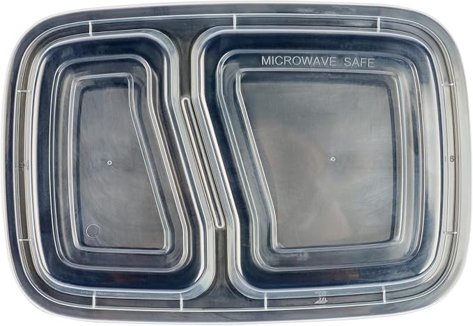 Asporto 32 Ounce Compartment Take Out Boxes, 50 Microwavable Meal Prep Containers - 2 Compartments, With Clear Plastic Lids, Black Plastic Food Containers, Do Not Contain BPA - Restaurantware - Image 15