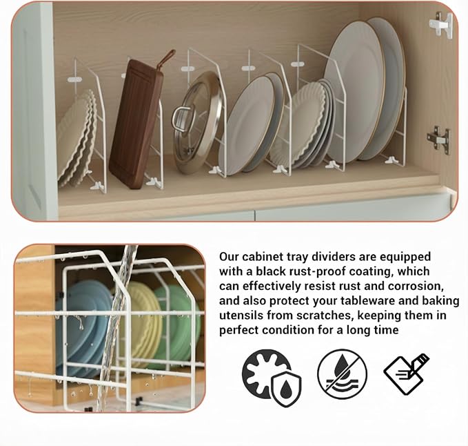 Baking Sheet Organizer Set of 6, 17"x13" Vertical Tray Dividers for Kitchen Cabinets, White Metal Cabinet Divider, Metal Wire Storage for Pans, Baking Trays and Cookware - Image 5