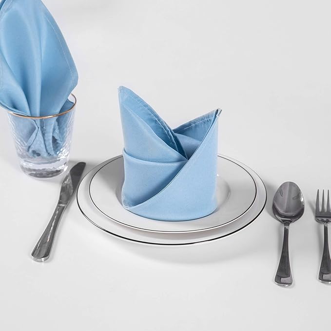 Cloth Napkins 17x17 inch Washable Polyester Dinner Napkins Soft Table Napkins for Wedding Party Dining Banquet(Blue Mist,50PCS) - Image 5