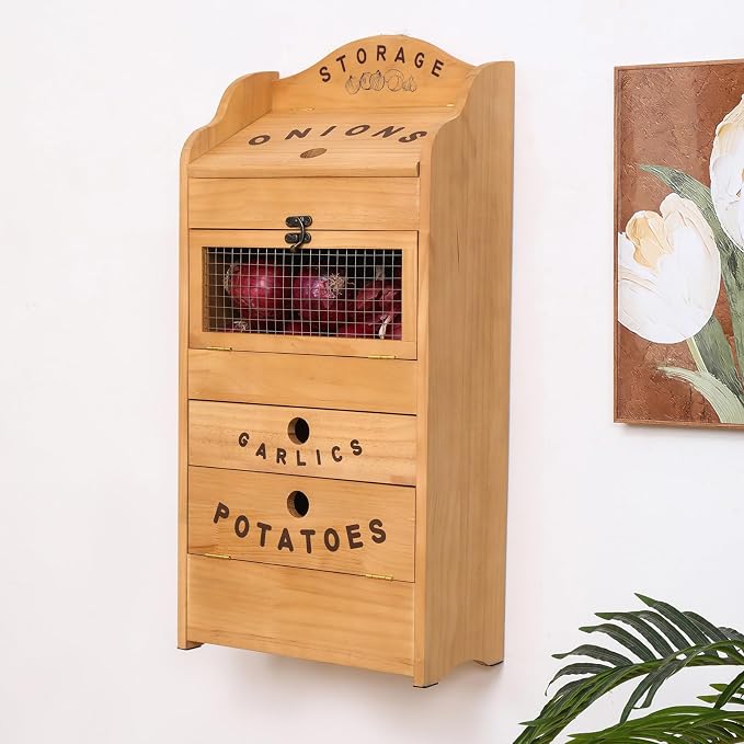Potato Bin Veggie Organizer Rustic Pine Wood Potato, Onion & Garlic Storage Bin | Kitchen Organizer | Solid Wood Veggie Box | Compact Kitchen Box (13.77" L x 7.1" W x 29.3" H) - Image 7