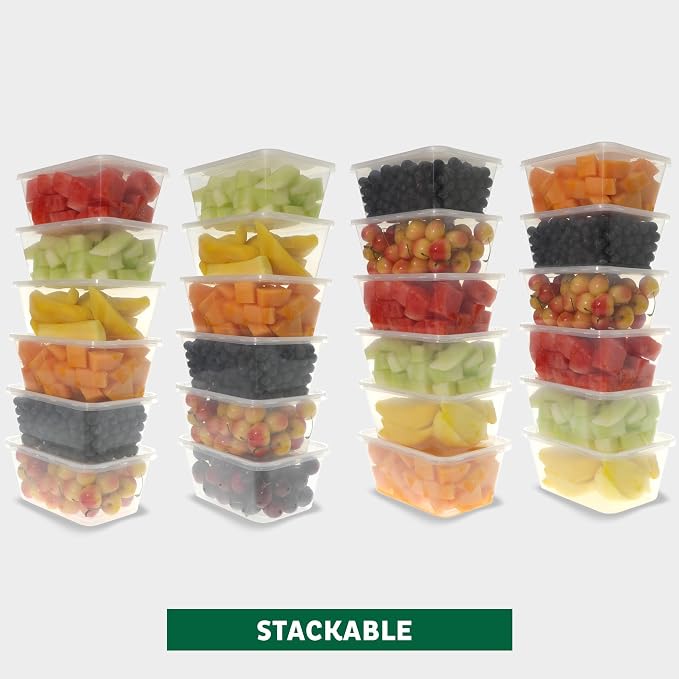 Freshware Food Storage Containers [50 Set] 34 oz Plastic Deli Containers with Lids, Slime, Soup, Meal Prep Containers, BPA Free, Stackable, Leakproof, Microwave, Dishwasher and Freezer Safe - Image 5