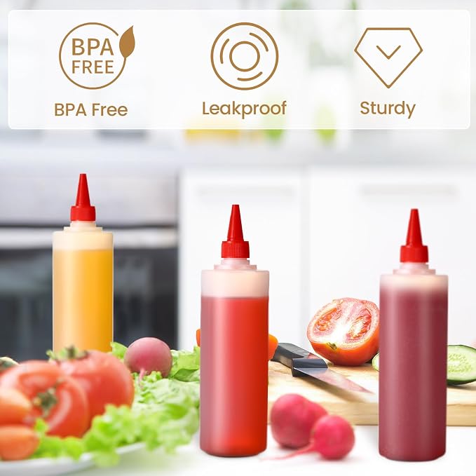 Irenare 16 oz 30 Pack Plastic Condiment Squeeze Bottles for Sauces Empty Squirt Bottle with Top Cap for Condiment BBQ, Dressing, Paint, Workshop, Crafts (Classic) - Image 5