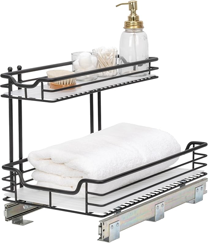 Household Essentials Matte Black Powder-Coated Steel Undersink Pull-Out Organizer with Plastic Accents by HouseholdEssentials