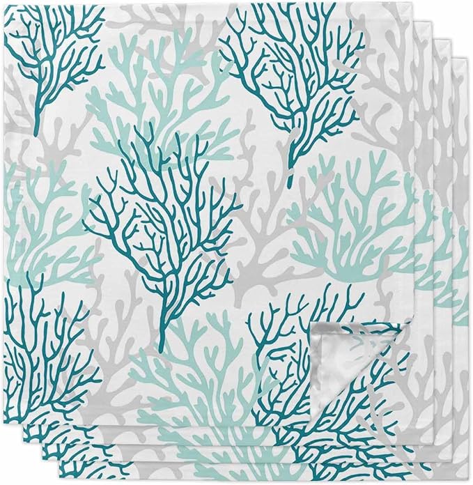 Turquoise Coral Cloth Napkins Set of 4 - Washable Dinner Napkins Reusable Table Napkins for Home Party Weeding Dining Table Setting Decoration, Oversized 20"x20" Gradient Teal Gray Modern White by Unknown