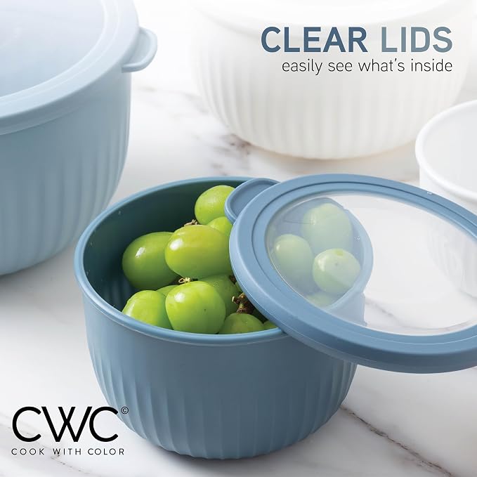 COOK WITH COLOR Prep Bowls with Lids- Wide and Deep Nesting Plastic Small Mixing Bowl Set with Lids, 8 Piece Set - Deep Bowls, Blue/Grey - Image 4