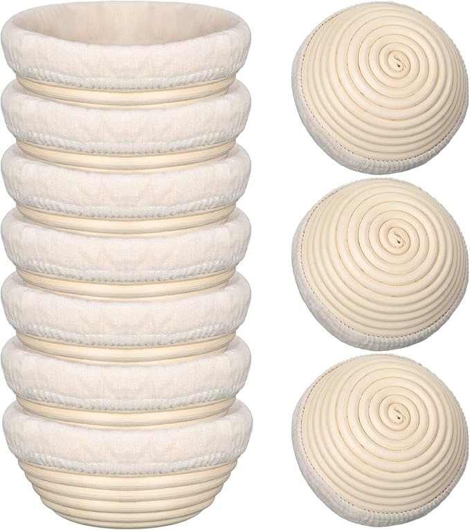 Irenare 10 Pcs Bread Banneton Proofing Basket Round Dough Sourdough Proofing Basket Rattan Bakery Baking Bread Bowl with Liner and Scraper Tool Set for Starter Gifts Professional Home Bakers (5 Inch) - Image 2