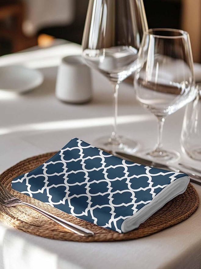 Cloth Napkins Set of 2-20x20 Inches, Lake Blue Moroccon Washable Reusable Table Napkins, Minimalist Ethnic Bohemian Aesthetic Soft & Absortbent Dining Napkin for Party Wedding Hotel Restaurant - Image 7