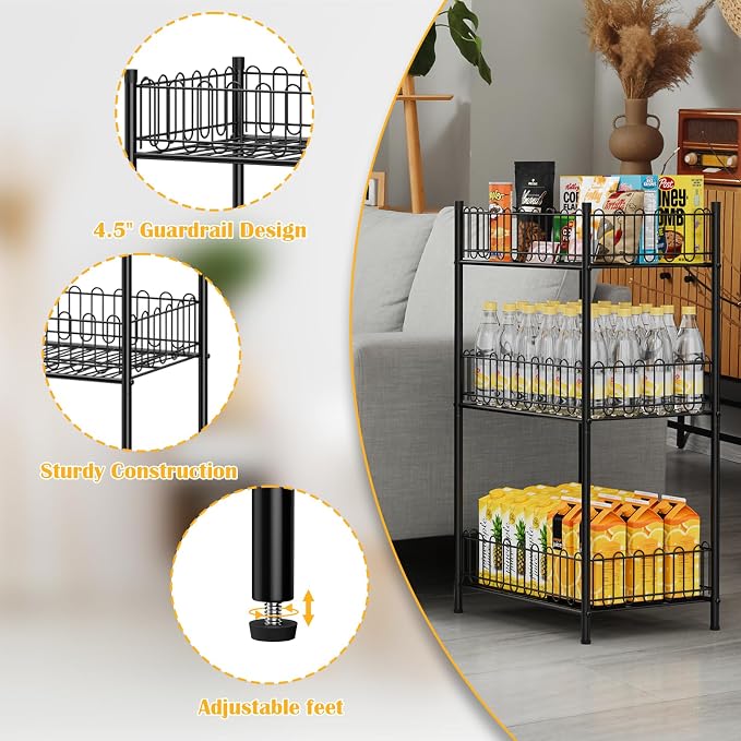 OYEAL Water Bottle Holder Rack 3 Tier Soda Drink Organizer Vertical Metal Food Storage Shelf for Kitchen Countertop Pantry, Can Storage Organizer for Pantry - Image 3