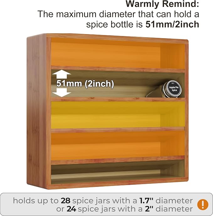 Orimade 4 Tier Spice Rack Organizer for Cabinet, Freestanding Bamboo Seasoning Rack for Countertop, Cupboard, Pantry, Kitchen, 13.18 x 4.13 x 12.2 inches(Spice Jars Not Included), Walnut Stain - Image 5