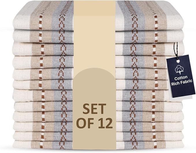 LFH Home Cotton Rich Cloth Salsa Napkin Set of 12 Washable Soft Durable Striped Table Napkins for Dining Wedding Daily Use Reusable Eco-Friendly Fabric Napkins (18x18)-Cream Multi Thanks Giving by LFHHomePrivateLimited