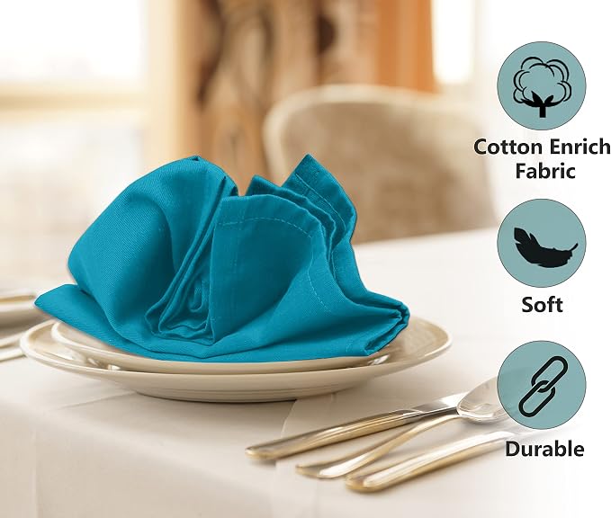 Ruvanti Cloth Napkins Set of 12, 18x18 Inches Napkins Cloth Washable, Soft, Durable, Absorbent, Cotton Blend. Table Dinner Napkins Cloth for Hotel, Lunch, Restaurant, Weddings, Events, Parties - Teal - Image 3