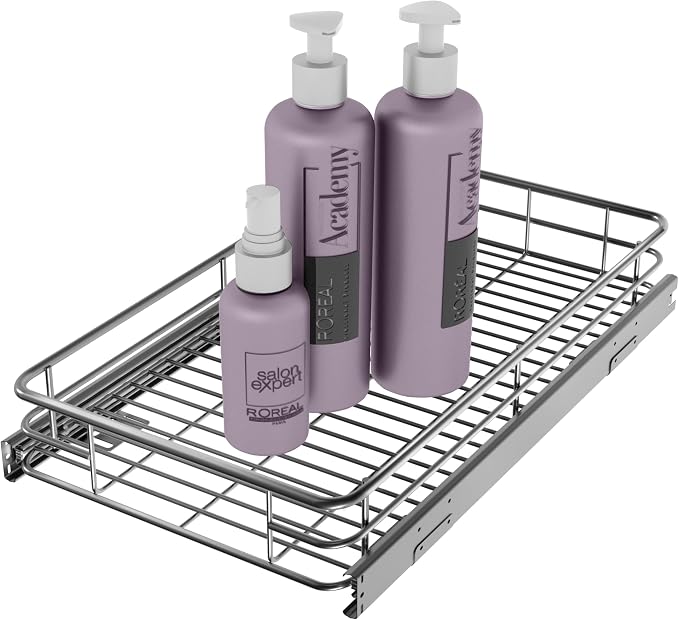 Pull Out Shelves For Kitchen Cabinets 11" W x 21" D, Chrome | Heavy-Gauge Wire Kitchen Cabinet Organizer, 100 lbs Capacity, Ball-Bearing Glides, Min 12" Opening, Under Sink Organizer by JOWBOOW