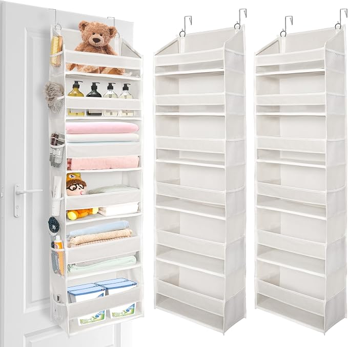 ULG 2 Pack Over The Door Organizer with 6 Large Pockets 12 Side Pockets, 50lbs Weight Capacity Door Hanging Organizer for Bedroom, Bathroom, Pantry, Nursery Storage, Beige by ULG