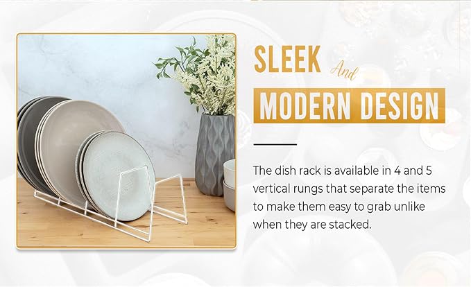 YBM Home Wire Dish Storage Rack for Plates, Cutting Boards, Bakeware, Pots and Pans, Serving Trays, Lids, and Other Cookware, 3 Section Plate Holder for Cabinets and Cupboards, Silver 2552 - Image 6