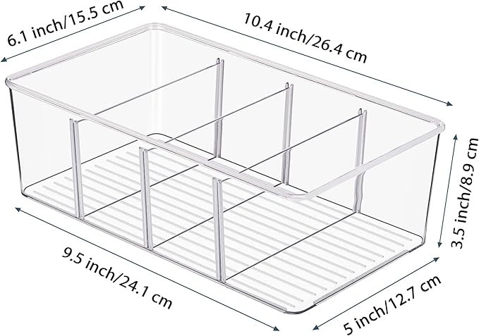 Vtopmart 2 Pack Food Storage Organizer Bins, Clear Plastic Bins for Pantry, Kitchen, Fridge, Cabinet Organization and Storage, 4 Compartment Holder Packets, Snacks, Pouches, Spice Packets | For Pantry, Kitchen, Fridge and Cabinet Organization, Organize... - Image 3