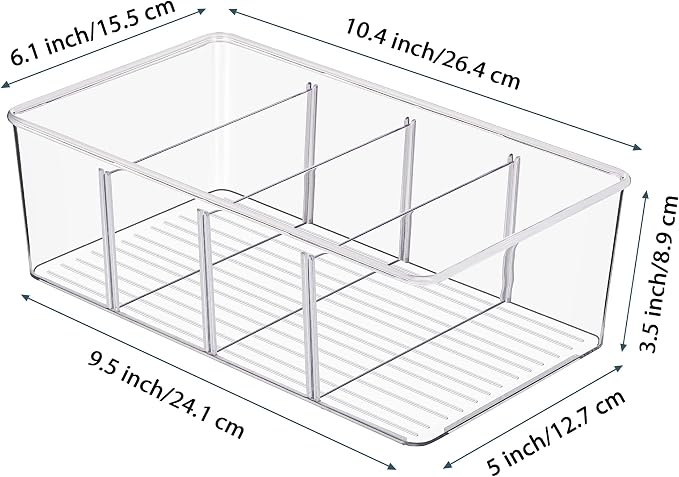 Vtopmart 8 Pack Food Storage Organizer Bins, Clear Plastic, 4 Compartments | For Pantry, Kitchen, Fridge and Cabinet Organization, Organize Food Packets, Snacks, Pouches and Spice Packets - Image 3