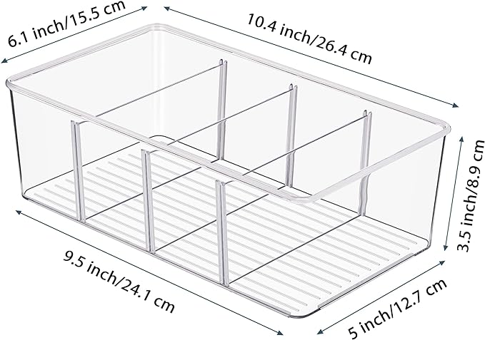 Vtopmart 4 Pack Food Storage Organizer Bins, Clear Plastic, 4 Compartments | For Pantry, Kitchen, Fridge and Cabinet Organization, Organize Food Packets, Snacks, Pouches and Spice Packets - Image 2