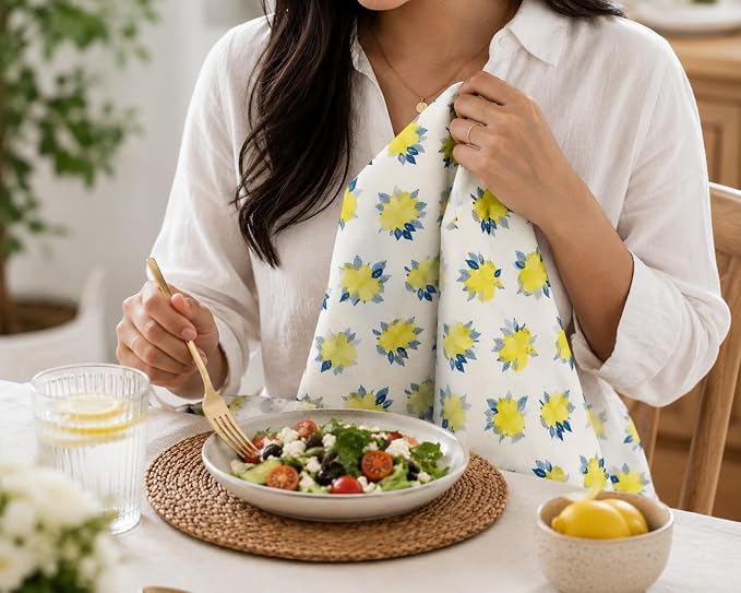 Printed Cotton Cloth Napkins Fall Dinner Napkin Set Reusable Machine Washable Fabric for Gifting, House Party Events, Home Decor, Craft - 18"x18" - Set of 4 - Lemon Print - Image 3