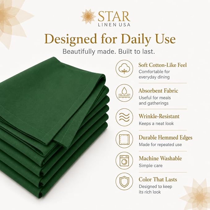 Green Cloth Napkins, 20 x 20 in, 24 Pack | Reusable spun polyester dinner napkins with cotton-like feel for restaurants, weddings and events - Image 6