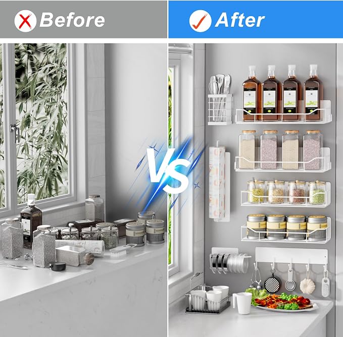 Magnetic Spice Rack for Refrigerator,8 Pack Magnetic Fridge Shelf, Moveable Spice Organizer with Hook Rack, Paper Towel Holder, Utensil Holder,cup lid holder, Super Magnetic Rack Set (White) - Image 6