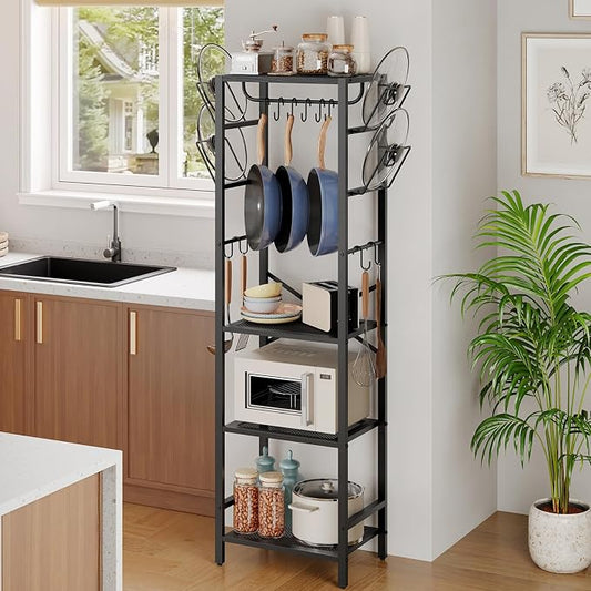 MAHANCRIS 4-Tier Pot Rack, Pots and Pans Organizer for Kitchen Corner, Kitchen Storage Rack with U-Shaped Lid Holders, Freestanding Cookware Stand, Black POBK3001 by MAHANCRIS