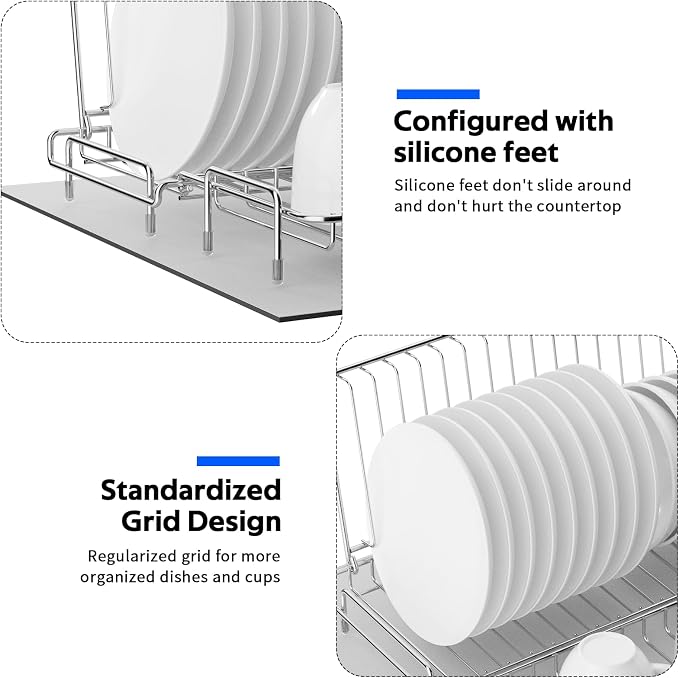 Small Dish Drying Rack Stainless Steel Collapsible | Foldable Rack Countertop with Drying Mat for Kitchen Dorm RV Campers Travel Trailer Space Saving - Image 5