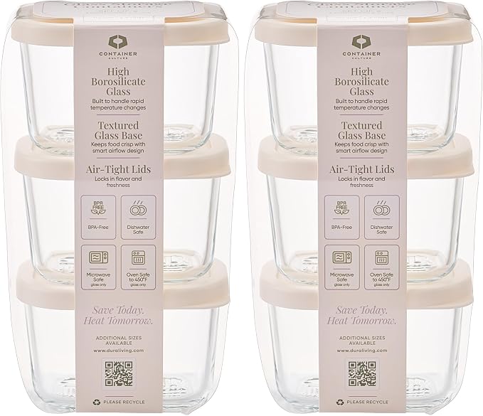 Glass Food Storage Containers with Lids — 12 Piece — 10.5 oz Glass with BPA-Free Leakproof Stackable Lids — Microwave, Oven & Dishwasher Safe — Ideal for Meal Prep & More - Vanilla Mist - Image 2