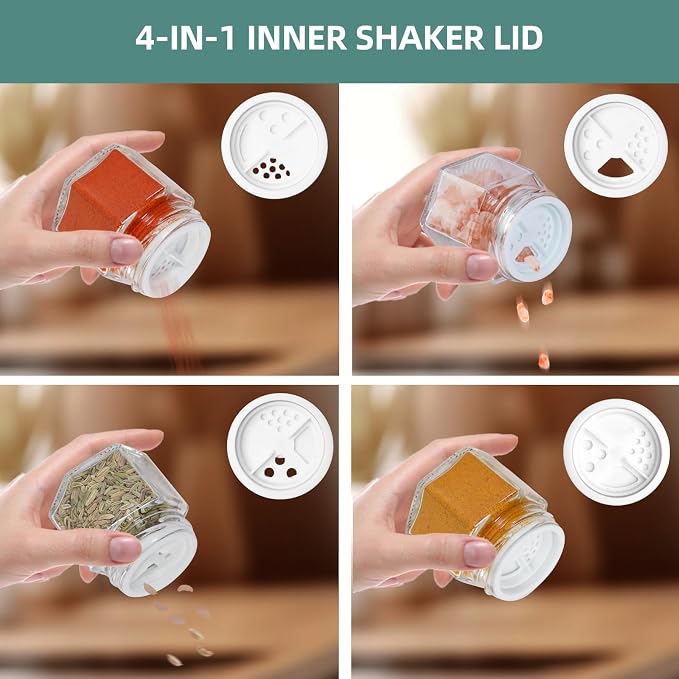 20 Glass Small Hexagon Magnetic Spice Jars for Refrigerator with Labels | Magnet Seasoning Containers with Shaker Lids, Fridge Magnetic Spice Rack Organizer with Jars - Image 2